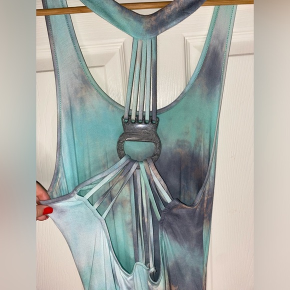 Venus Gray & Blue Tie-Dye Strappy Maxi Dress | Boho | 1X - Picture 5 of 9
